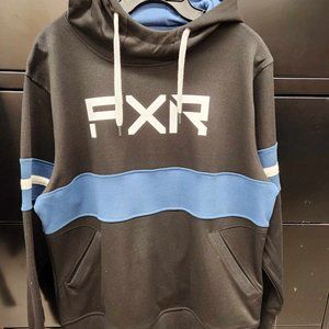 FXR Women's Stripe Pullover Hoodie, Black/Ocean, XL